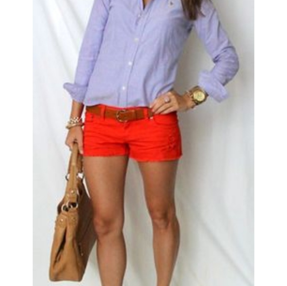 Red Low Rise Cargo Shorts  8